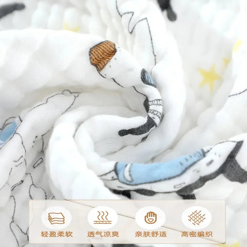 Baby Blanket Cotton 6 Layers Thicken Soft Gauze Newborn Cartoon Swaddle Blankets Summer High-density Breathable infant Blanket