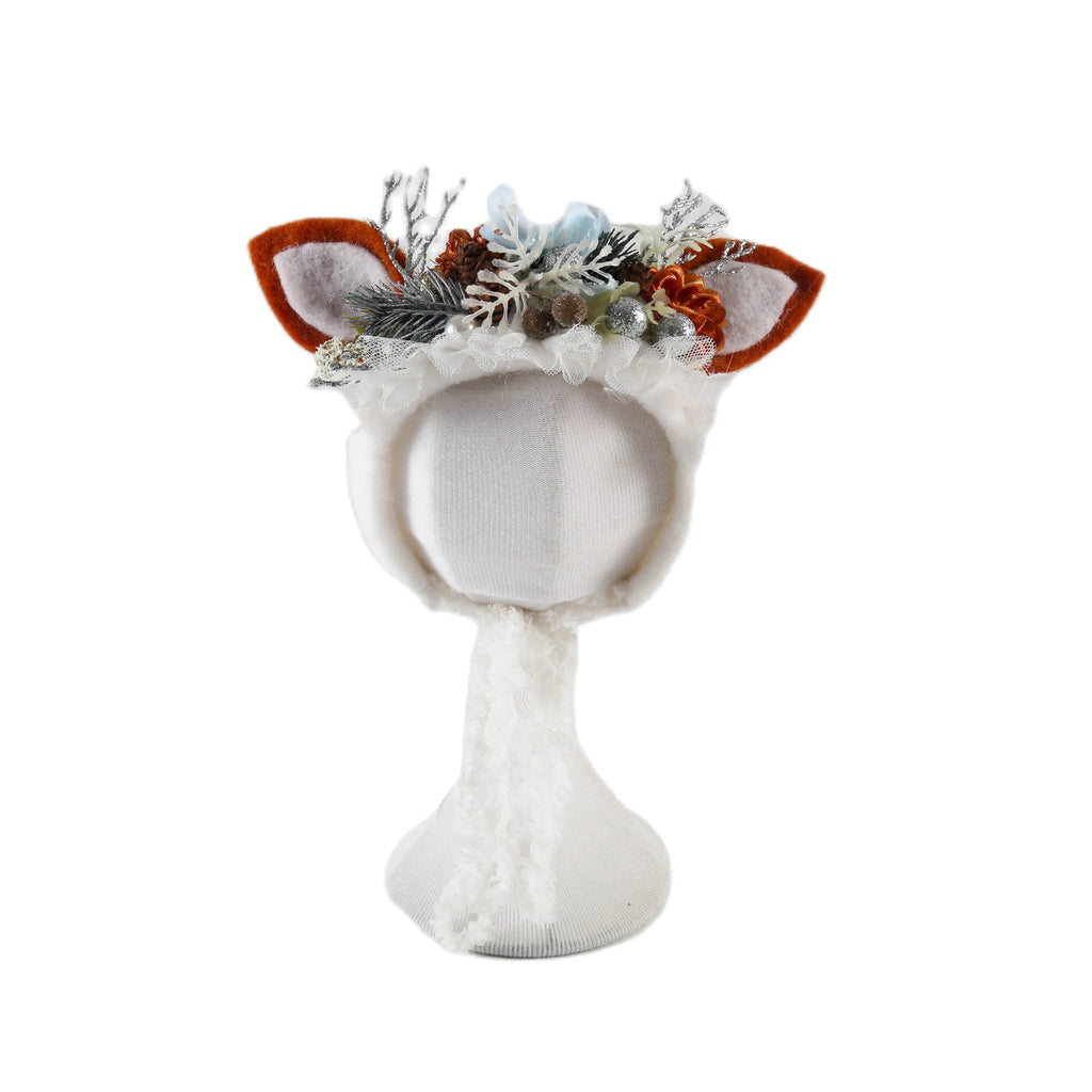 Newborn Wool Felt Deer Bonnet Girl Baby Flower Hat Newborn Photography Props Boy Baby Reindeer Hat Photo Shoot