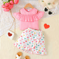 Children's girls'Set Ruffled off Shoulder Top+Irregular Skirt Two-piece set for 4-7 year old girls' Summer Party Fashion Set
