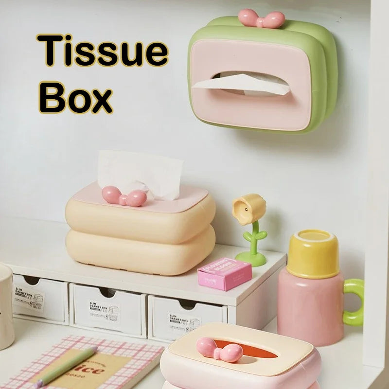 Cute spring-loaded automatic lift tissue box with large capacity storage.