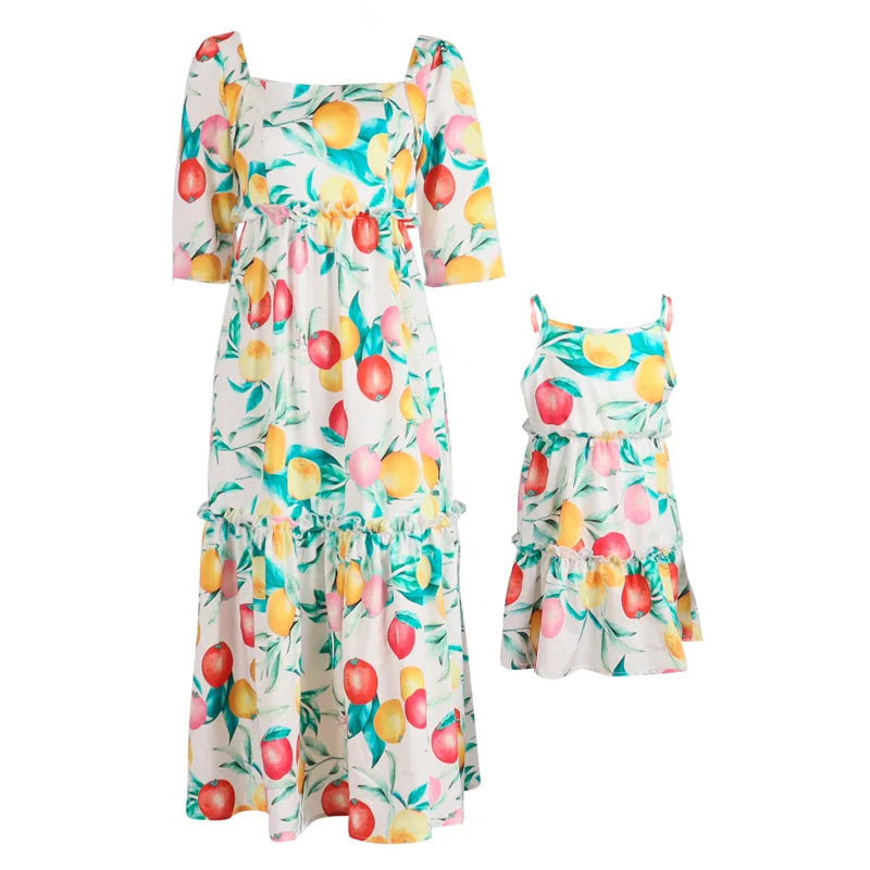 Summer Long Dress Robe Femme Casual Family Matching Outfits Boho Children's Clothing Beach Mother Daughter Dress Vestidos