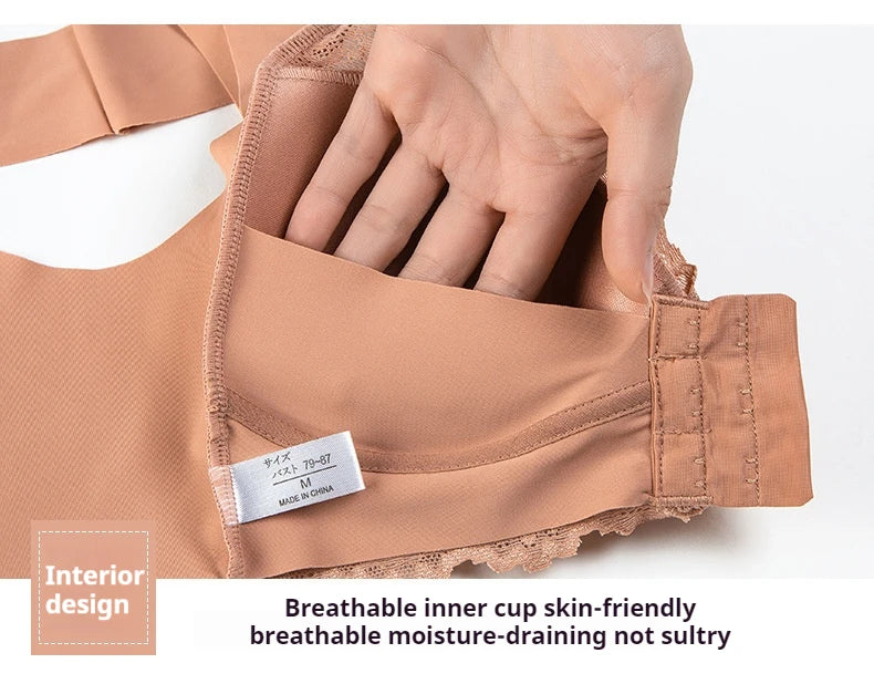 1 Piece Front Buckle Bra without Steel Ring Gathered Small Breasts Lace Non-marking Tank Top Underwear Female