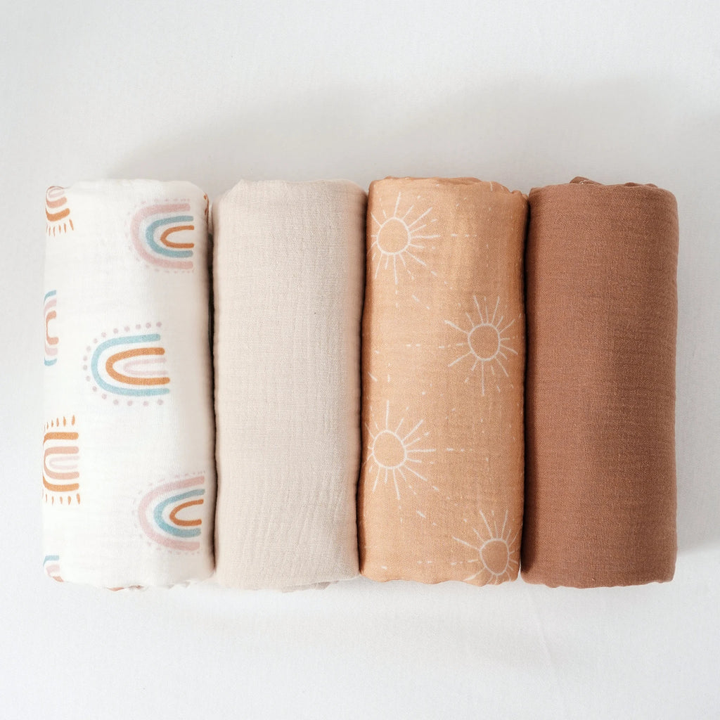 Elinfant 4PCS 100% Cotton Baby Swaddle Blankets Soft Cozy Swaddle Wrap Newborn Receiving Blankets Bedding Nursery Essentials