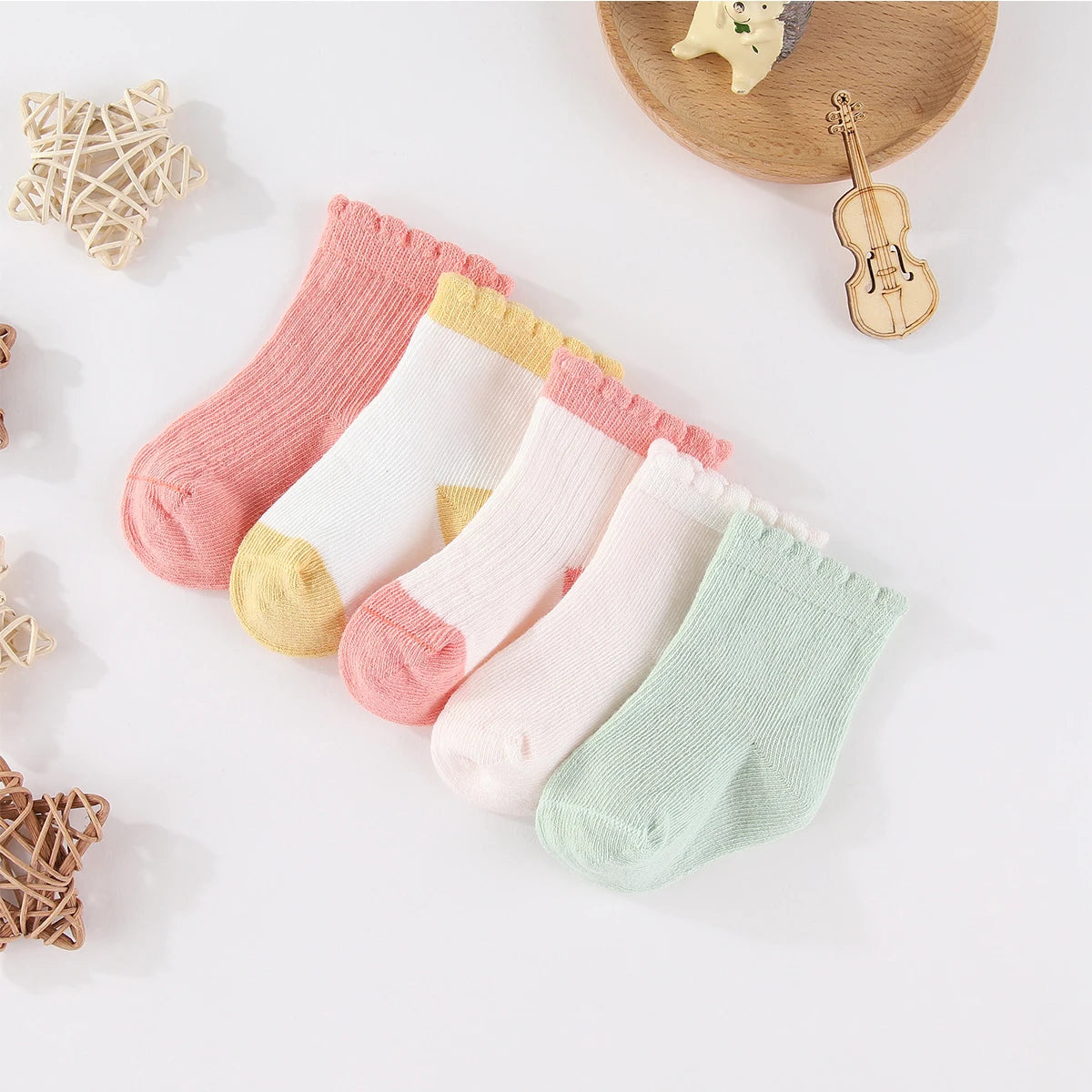 Kiddiezoom Baby Socks Keeps Feet Warm 5-Pair Set Four Seasons For Newborn 0-12 Months 100 Percent Cotton