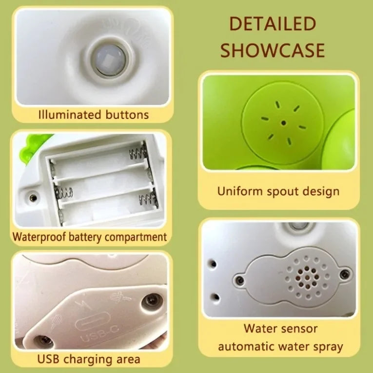 Auto Sensing LED Frog Bath Toy USB Rechargeable Water Spray Play Toy for Kids Baby Shower Gift