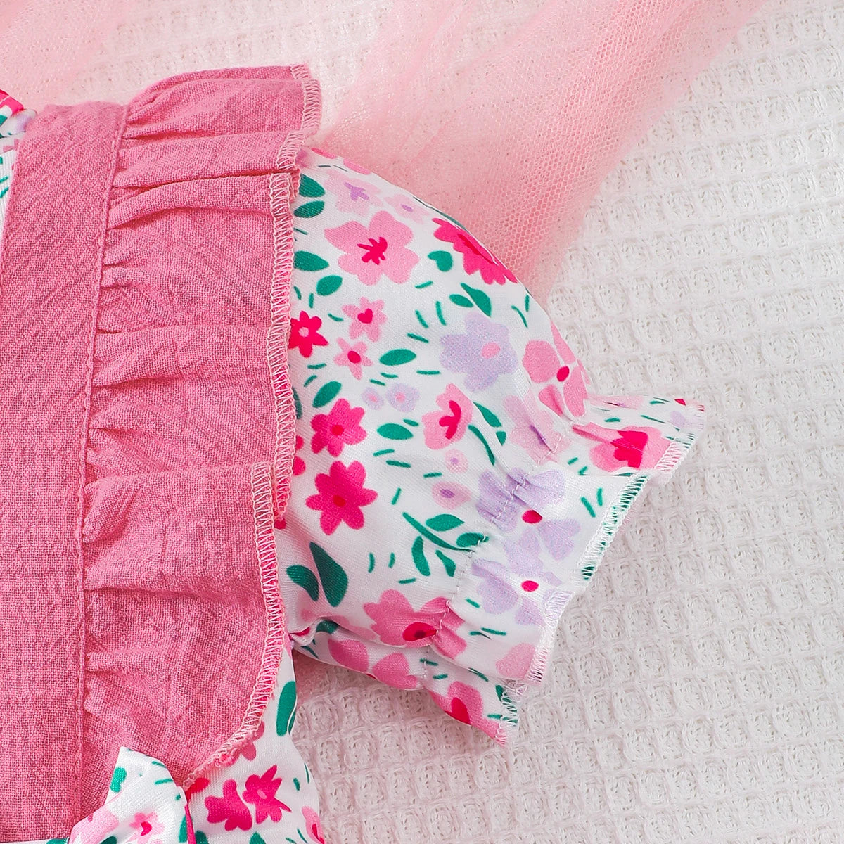 Newborn Baby girl Jumpsuit, Small Floral Volor Blocked Jumpsuit+Bow 0-18 Months, Comfortable Crawling Clothes for Female Babies