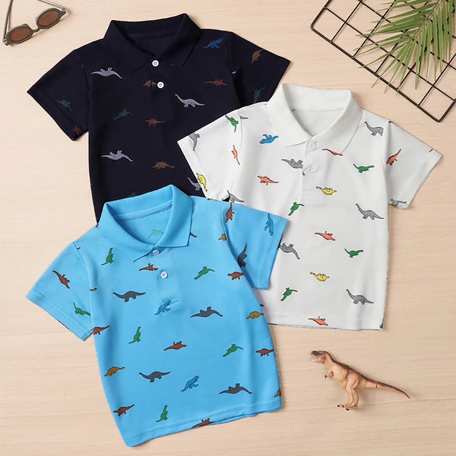 1/3 Pack Children's Summer Dinosaur Printed Multicolor POLO Shirt Boys Casual Fashion Prince T-shirt Joker Comfortable Lapel T