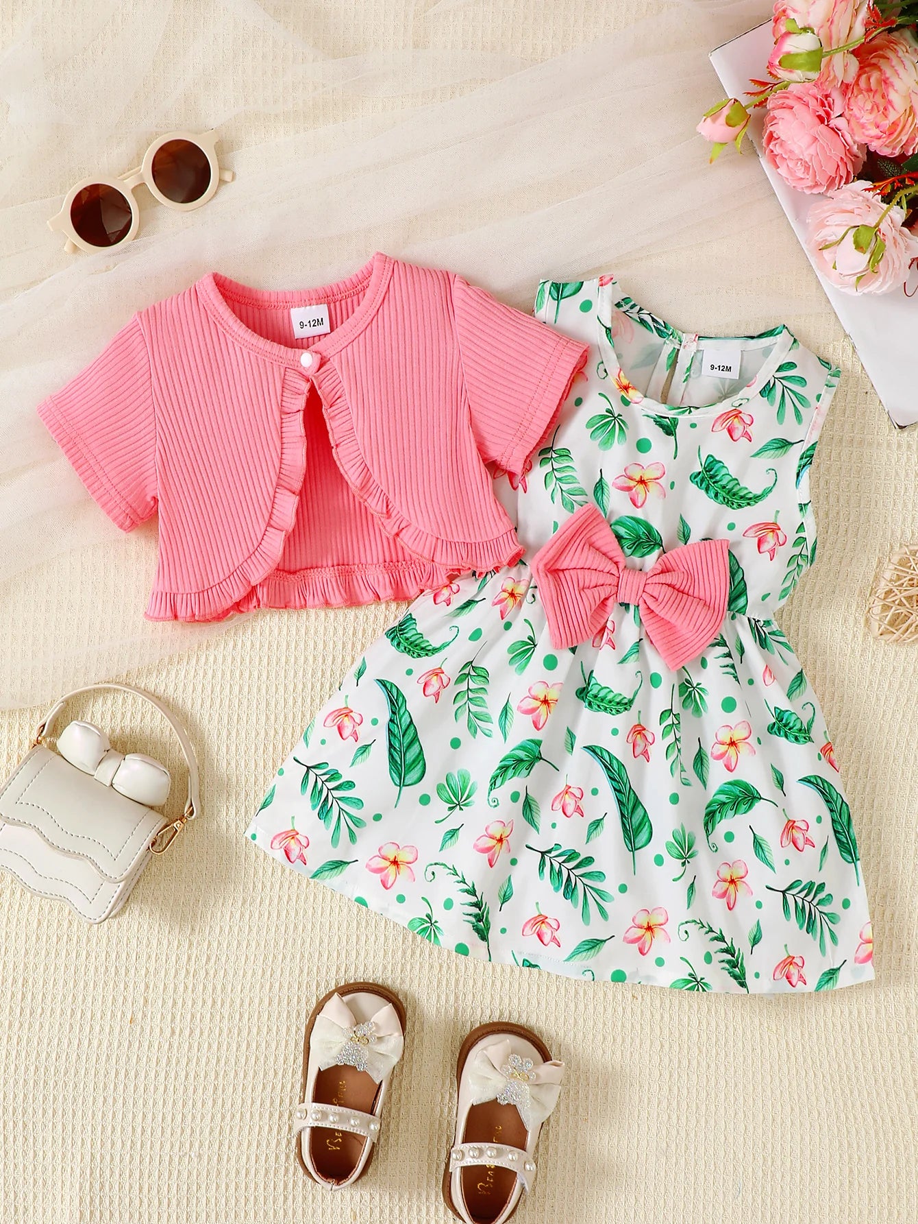 2pcs Baby Girl Dress Sleeveless Flower Princess Dress+Short Sleeve Shawl Set 0-3 Year  Toddler Summer Fashion Dress