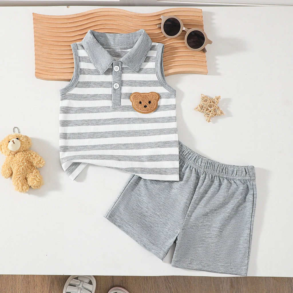 Toddler Boys' Striped Sleeveless Top+Shorts2Pcs/ Set Suitable for 0-3 Year Old Boys' Summer Sports and Leisure Set