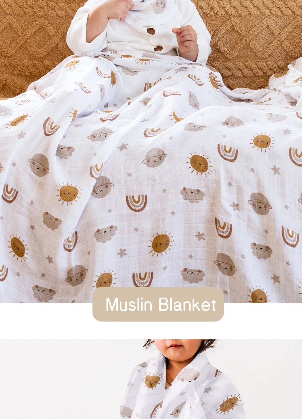 Elinfant 100% Cotton 4PCS Muslin Swaddle Blankets,120*110cm Bamboo Cotton Newborn Baby Bath Towel Wrap