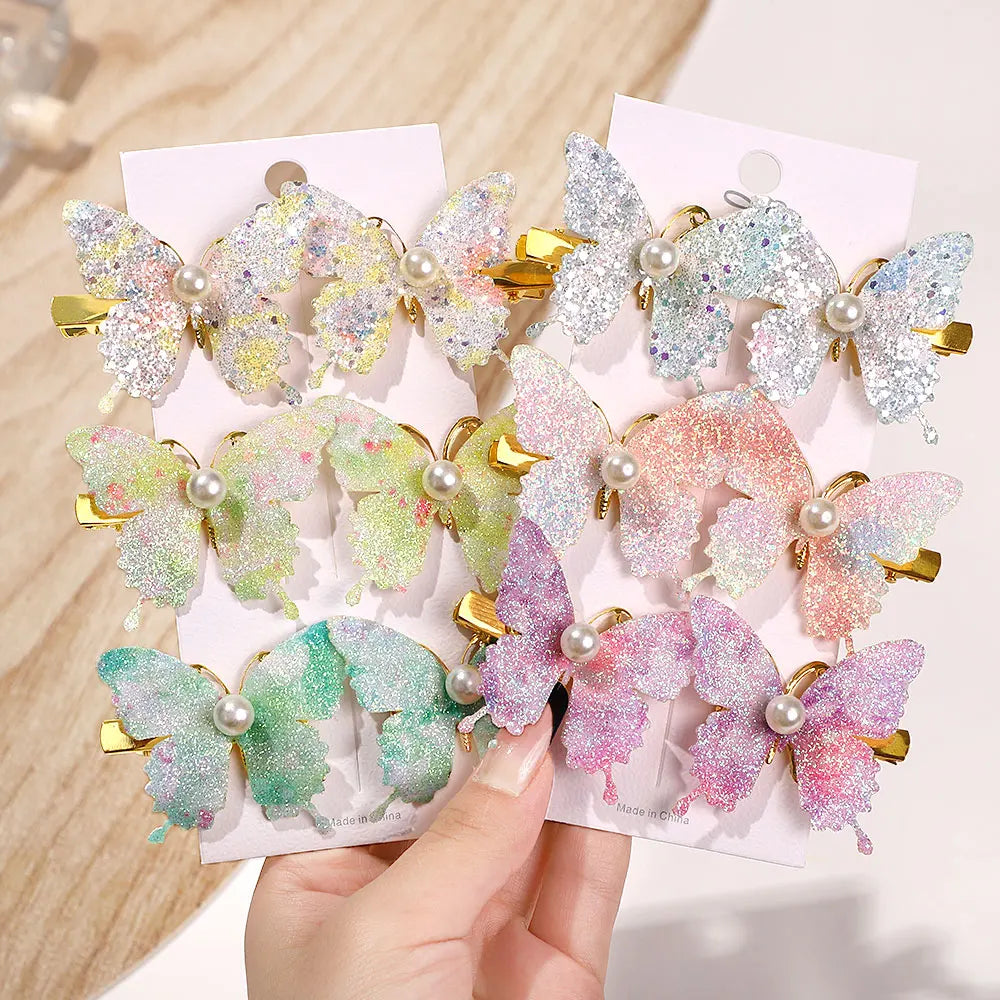 6Pcs Colorful Butterfly Hairpins Girl Hair Clips Barrettes Women Sweet Hair Ornament Rainbow Headwear Fashion Hair Accessories
