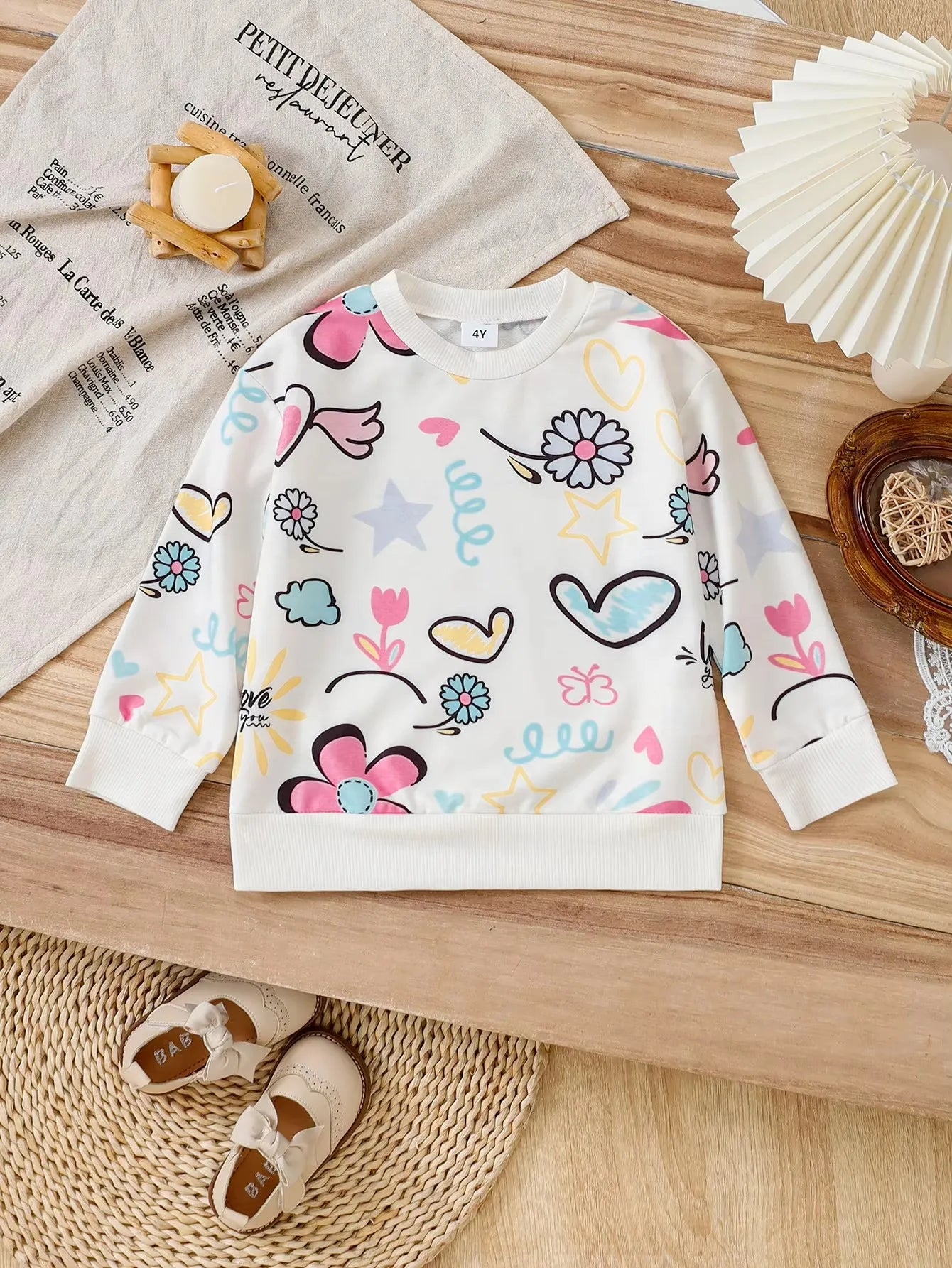 Children's clothing girls' Hoodie Round neck Graffiti Flower Pattern Long sleeved Casual Top for Girls Aged 4-7 in Autumn Hoodie