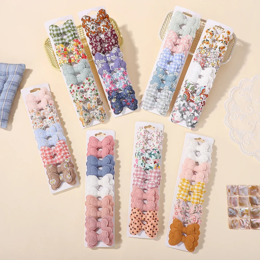 BABY BOWS 10Pcs/lot Candy Colorful Bowknot High Quality Cotton Printed Hair Clip Girls Kids Bangs Hairgripes Accessories
