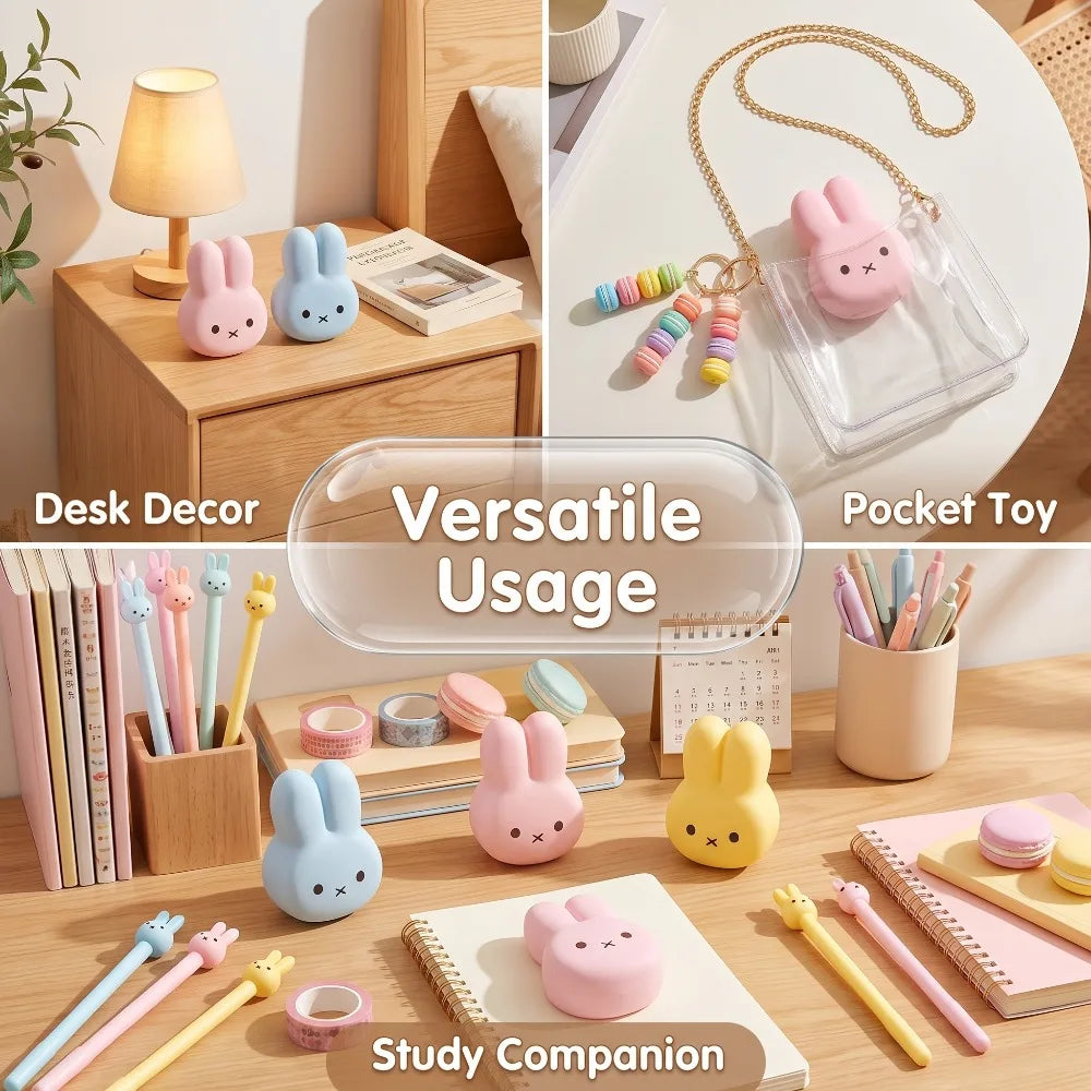 Cute Bunny Squishy Toy Slow Rising Stress Relief Fidget PU Squeeze Play Anxiety Reliever Calm Focus  Desk Decor Office Gift