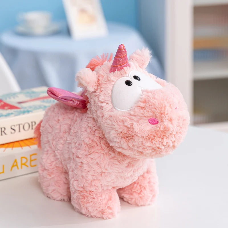 Hot Soft Fluffy Pink Unicorn Plush Toy Cute Stuffed Animal Doll with Shiny Wings Kawaii Unicorn Plushie Big Eyes Unicorn Pillow