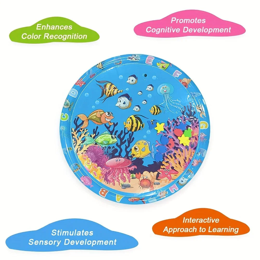 90cm/35.43inch Circular Clownfish Inflatable PVC Baby Playing Water Mat Toddler Pad Kids Early Education Tummy Time Activity Toy