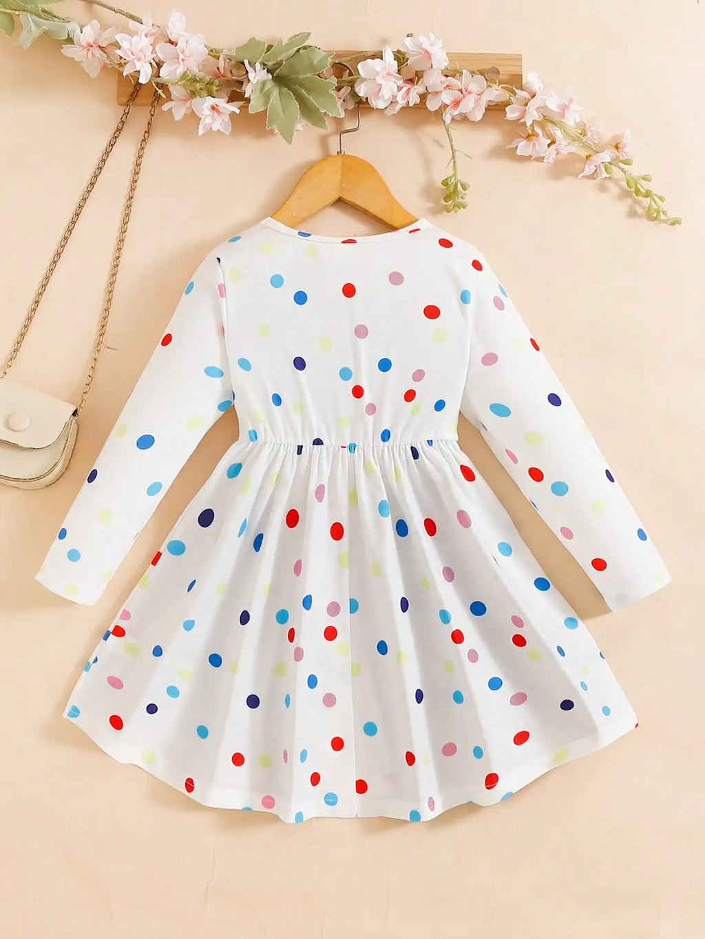 4-7 Year Children Girls Spring  Autumn Dress Rainbow Polka Dot Long sleeves Dress Girl  Fashionable Clothing
