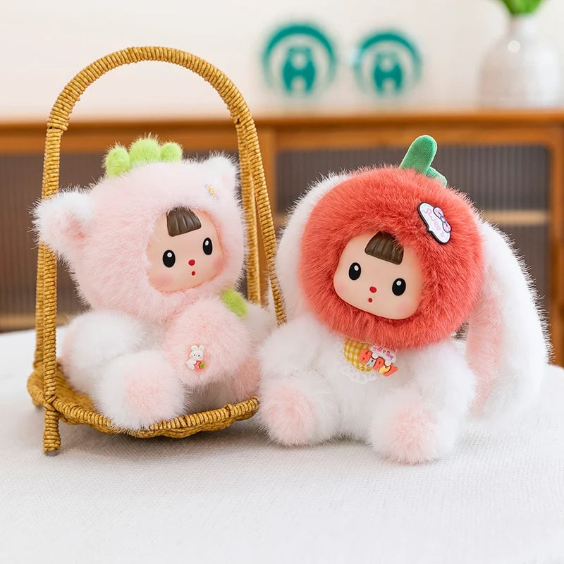 17cm Soft Vinyl Face Plush Little Dinosaur Tomato Rabbit Raccoon & Strawberry Doll Cute Cartoon Animal Stuffed Toy