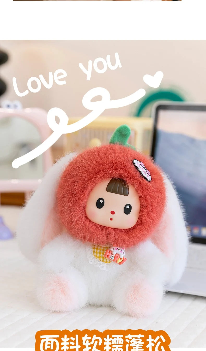 17cm Soft Vinyl Face Plush Little Dinosaur Tomato Rabbit Raccoon & Strawberry Doll Cute Cartoon Animal Stuffed Toy