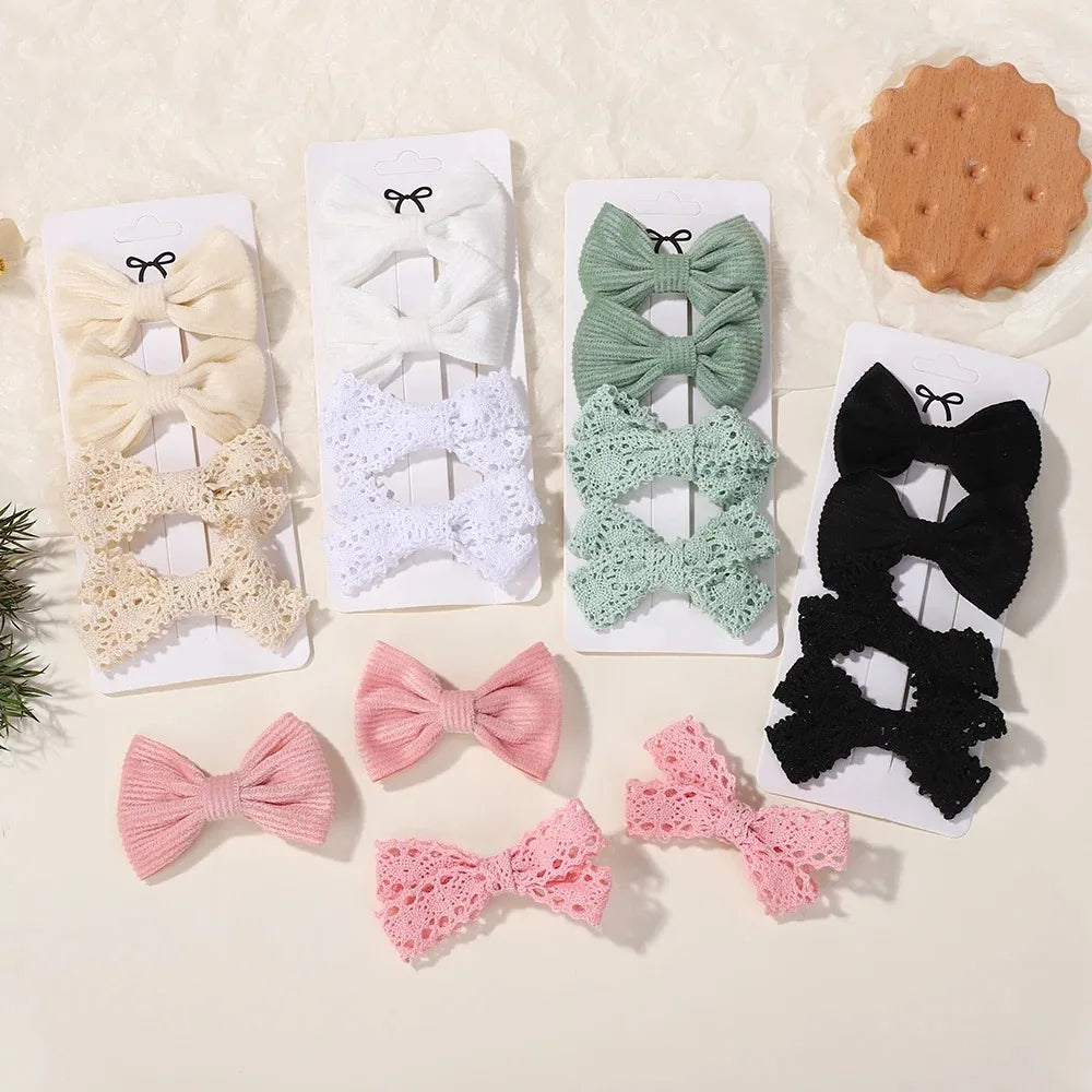 4Pcs/lot Lovely Bowknot Hair Clip for Girls Lace Side Bangs Hairgripes Gift Headwear Set Boutique Kids Barrette