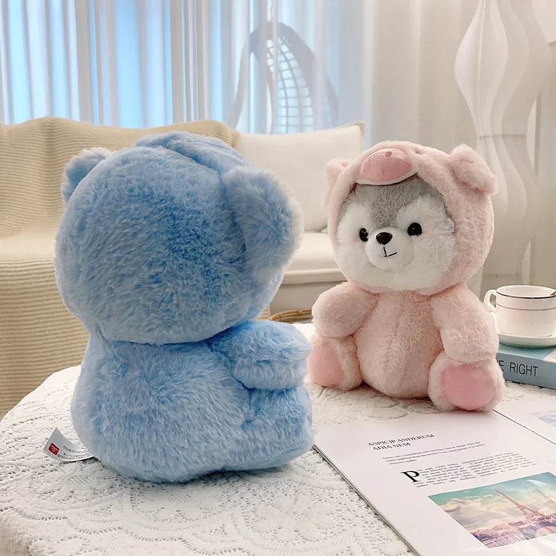 New Creative Cute Husky Dog Plush Toy Stuffed Kawaii Puppy Dog Transform to Pig Koala Dinosaur Fox Cartoon Soft Animal Doll