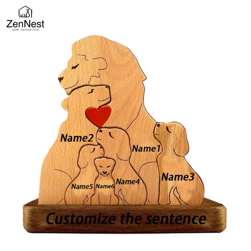 Personalized Wooden Lion Family Puzzle Ornament – Custom Name Family Christmas Decoration