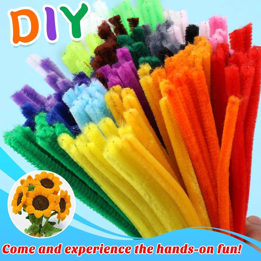 100-1500Pcs Plush Multicolor Chenille Stems Pipe Cleaners For Kids Diy Arts And Crafts