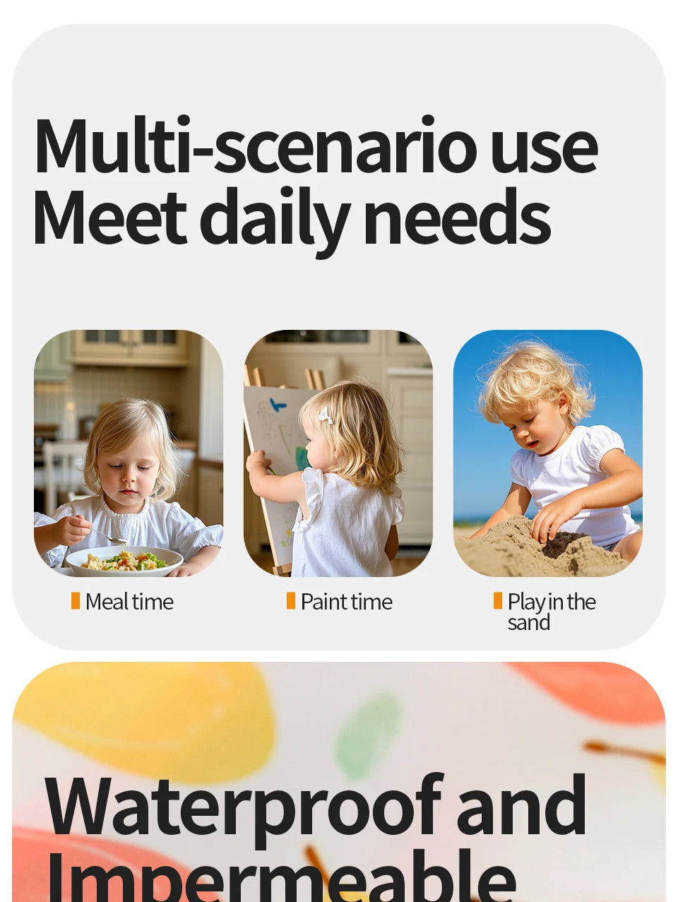 3 Pack Mess Proof Baby Bib with Reversible Pocket, Waterproof Led Weaning Baby Feeding Bibs with Food Catcher