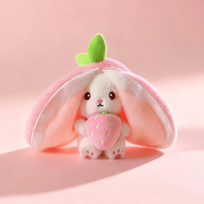 Hot Cute Fruit Bunny Plush Toy Creative Durian Pineapple Carrot Strawberry Turn Into Rabbit Soft Doll Birthday Christmas Gift