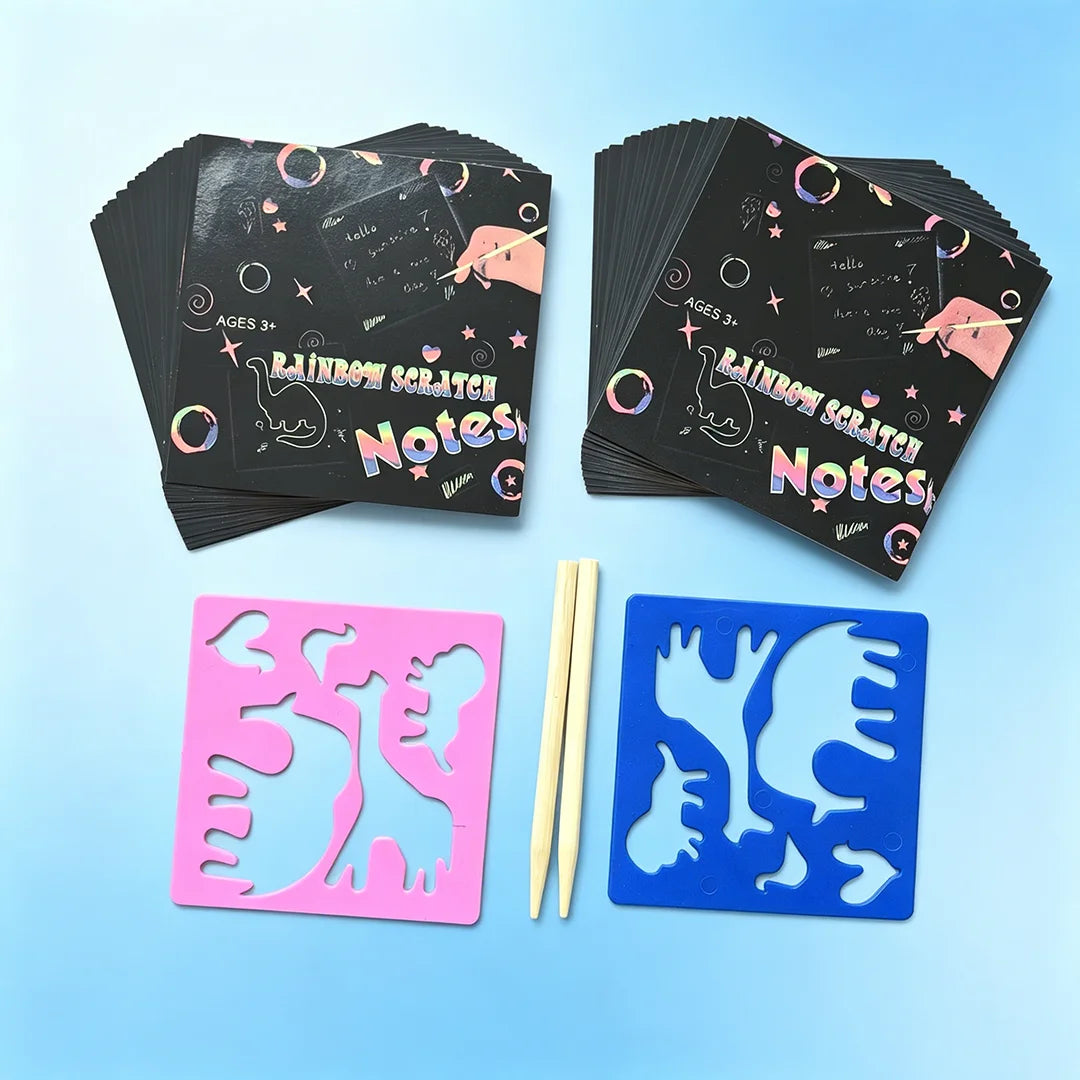 50/100 Rainbow Scratch Art Notes - Magic Scratch Paper Note Cards Handmade DIY Party Favors Suitable for Birthday, Halloween, Christmas Stocking Stuffers, Gift Boxes, Thanksgiving, and New Year Gifts