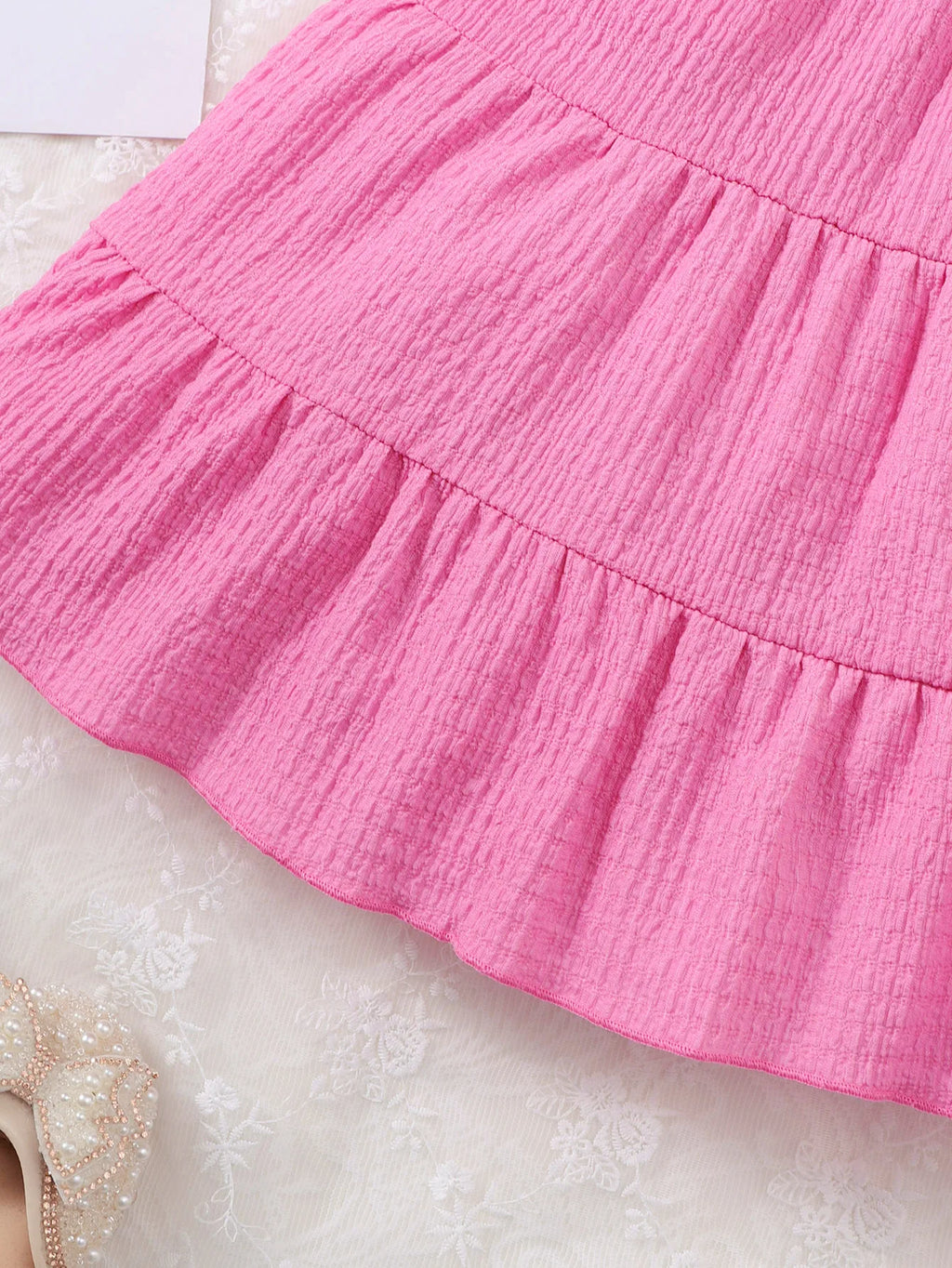 Children Girl Summer Dress Rose Red Bow Suspender Ruffle Comfortable and Soft Dress fit 4-7 Years  Cute Girls agedSeaside Beach