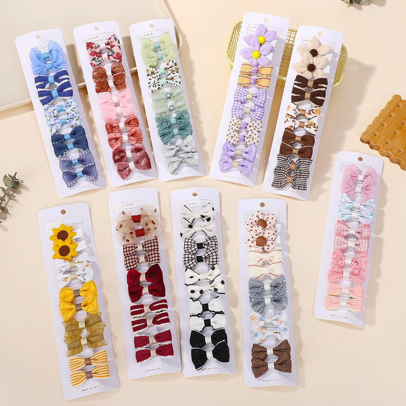 10Pcs/set Children Exquisite Hair Clip Lovely Bowknot Printing Cloth Hairgripes for Girls Boutique Hair Accessories