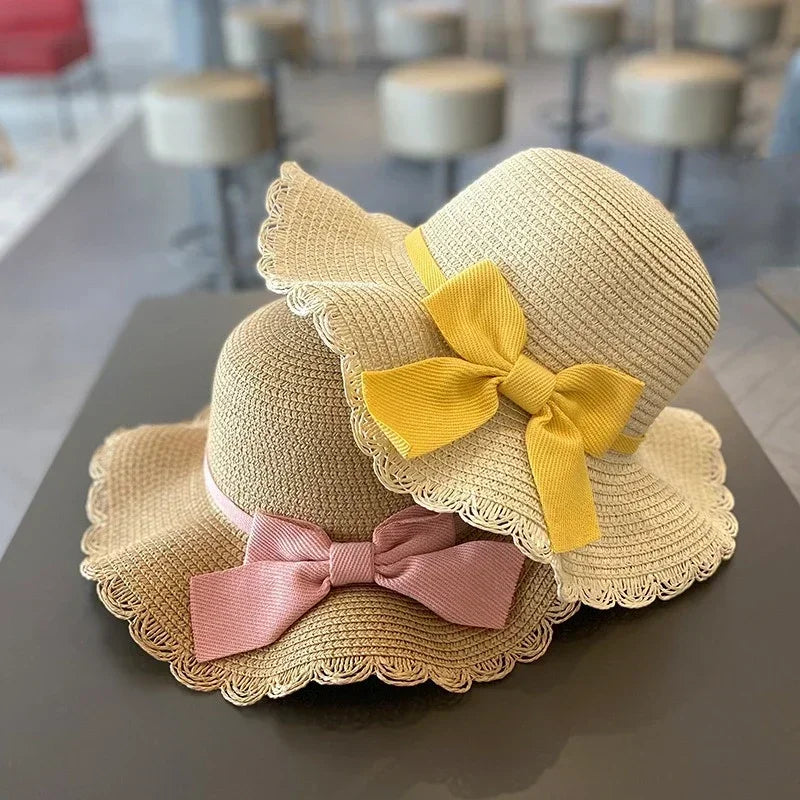 Kids Hat for Girls 2-7Y Straw Children's Sunshade Cap Bag Summer Baby Travel Sunscreen Beach Hat Sun Fisherman Cap Fashion Style