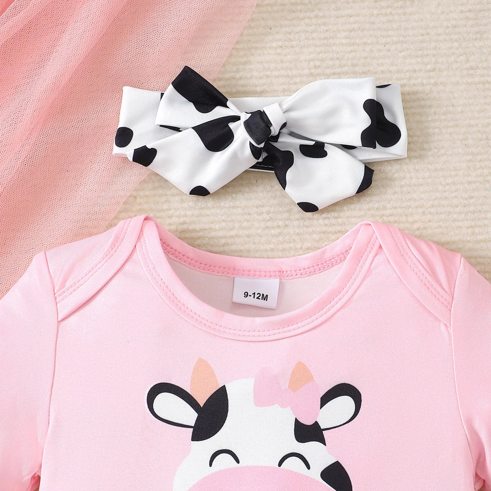 0-18 Months Newborn Baby girl 3Pcs/Set Cartoon Cute Little Cow Short sleeved+Skirt+Headband Set Baby girl Summer clothing