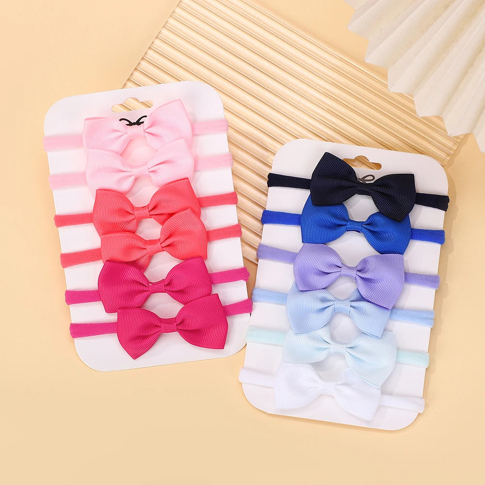 6Pcs/set Classics Ribbon Hair Bows Hair Band Lovely Casual Elastic Head Band Solid Cute Baby Bowknot Toddler Headtie