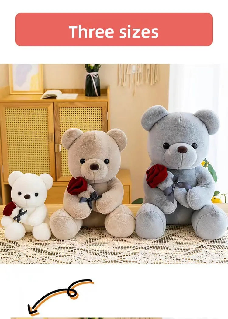 Wedding Rose Bear Plush Toy Cute Stuffed Animal Gift for Valentines Day Anniversary and Romantic Celebration Decor