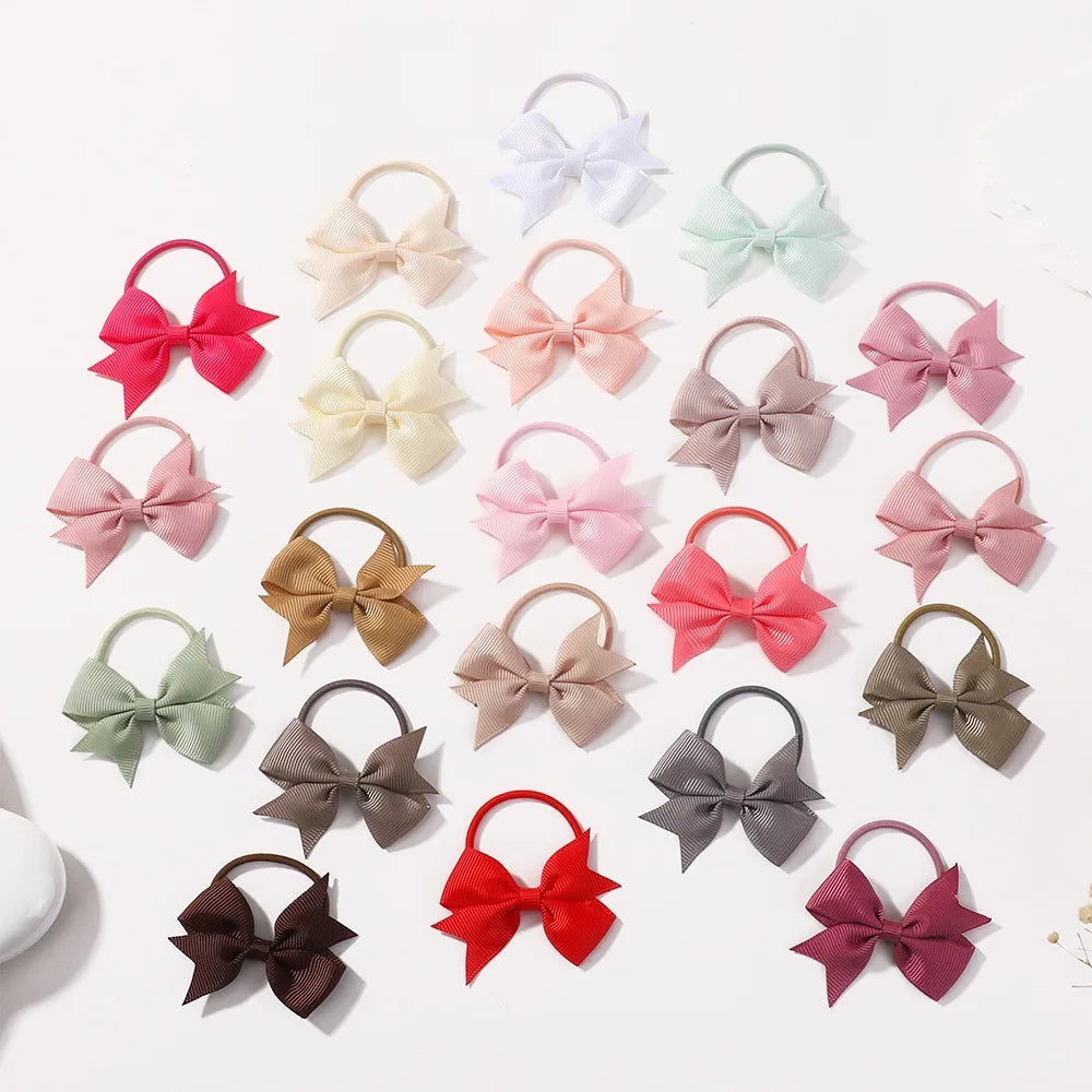 10Pcs/lot Solid Ribbon Bowknot Hairband for Girls Headwear 2.6inch Elastic Satin Head Band Hair Rope Wholesale