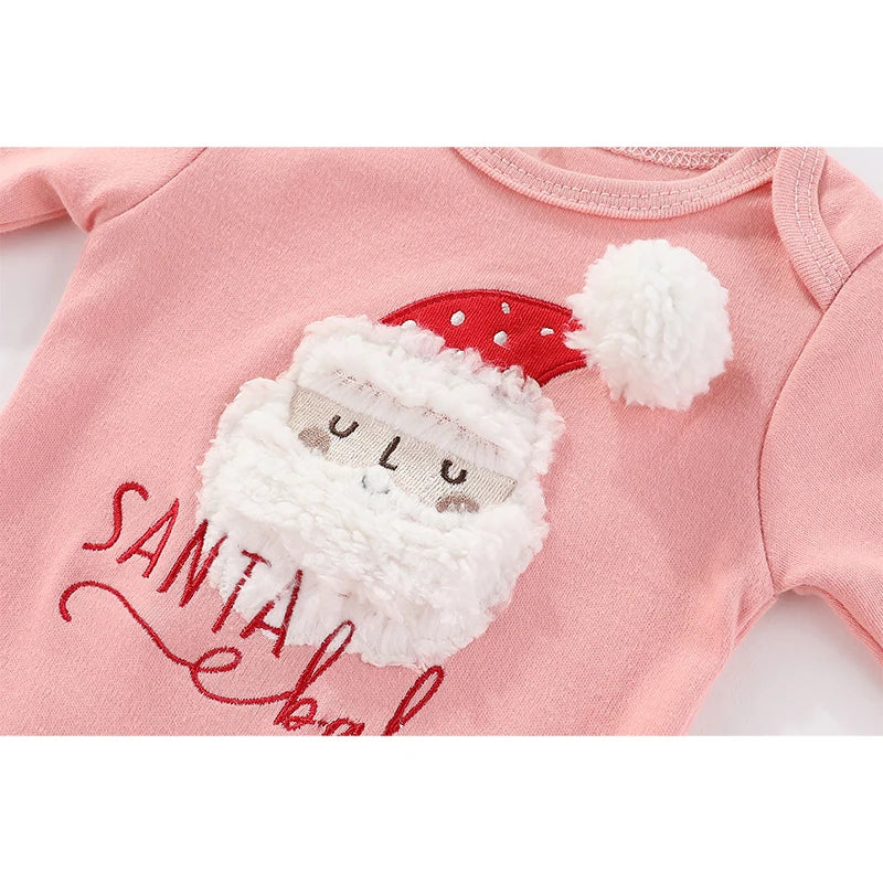 Fashion Christmas Cute Newborn Long Sleeve Bodysuits+Pants+Headband Baby Clothing Set Infant Gift