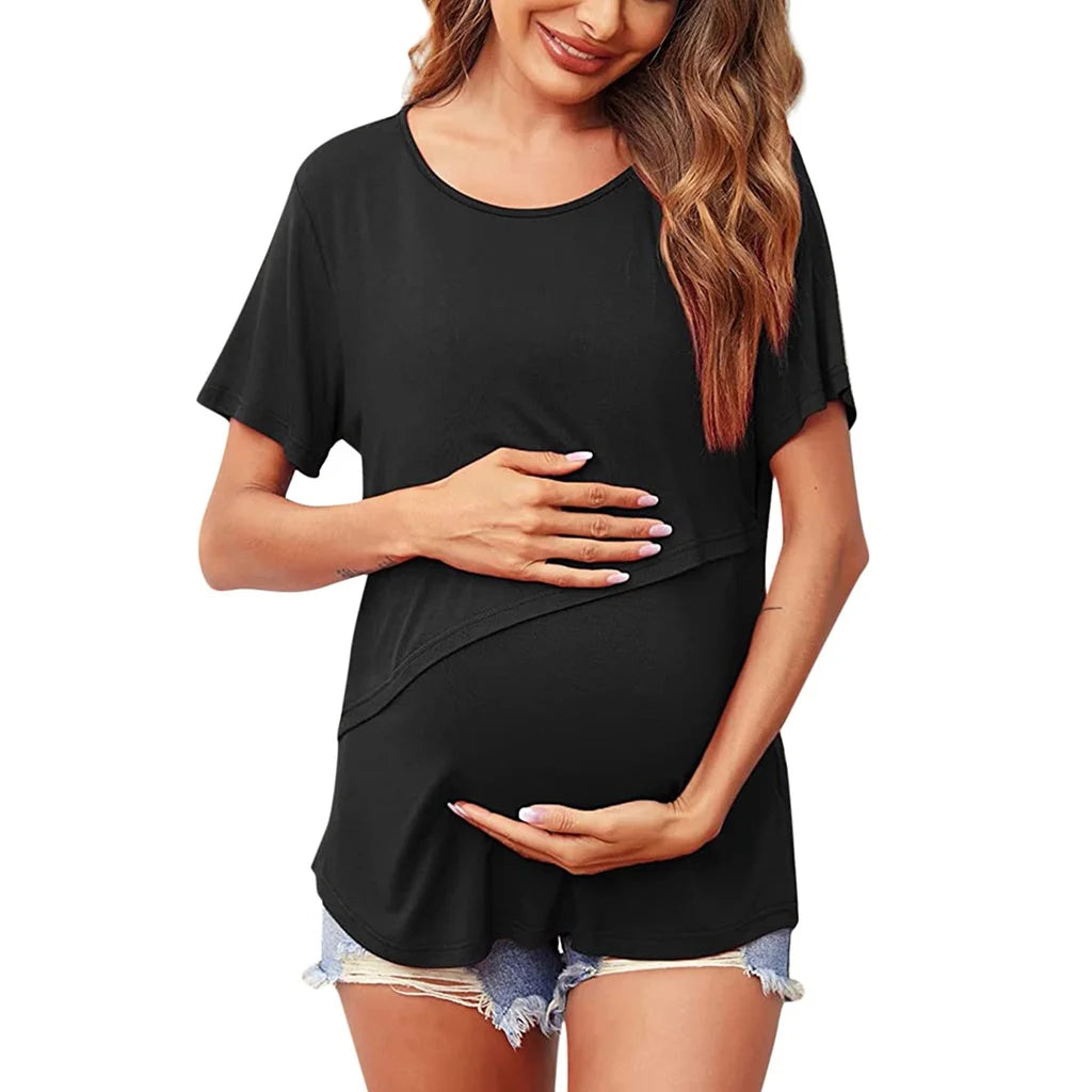 3PCS Summer Fashion Irregular Pregnant Women Breastfeeding Top Comfortable Round Neck Anti Light  Short Sleeve T-shirt