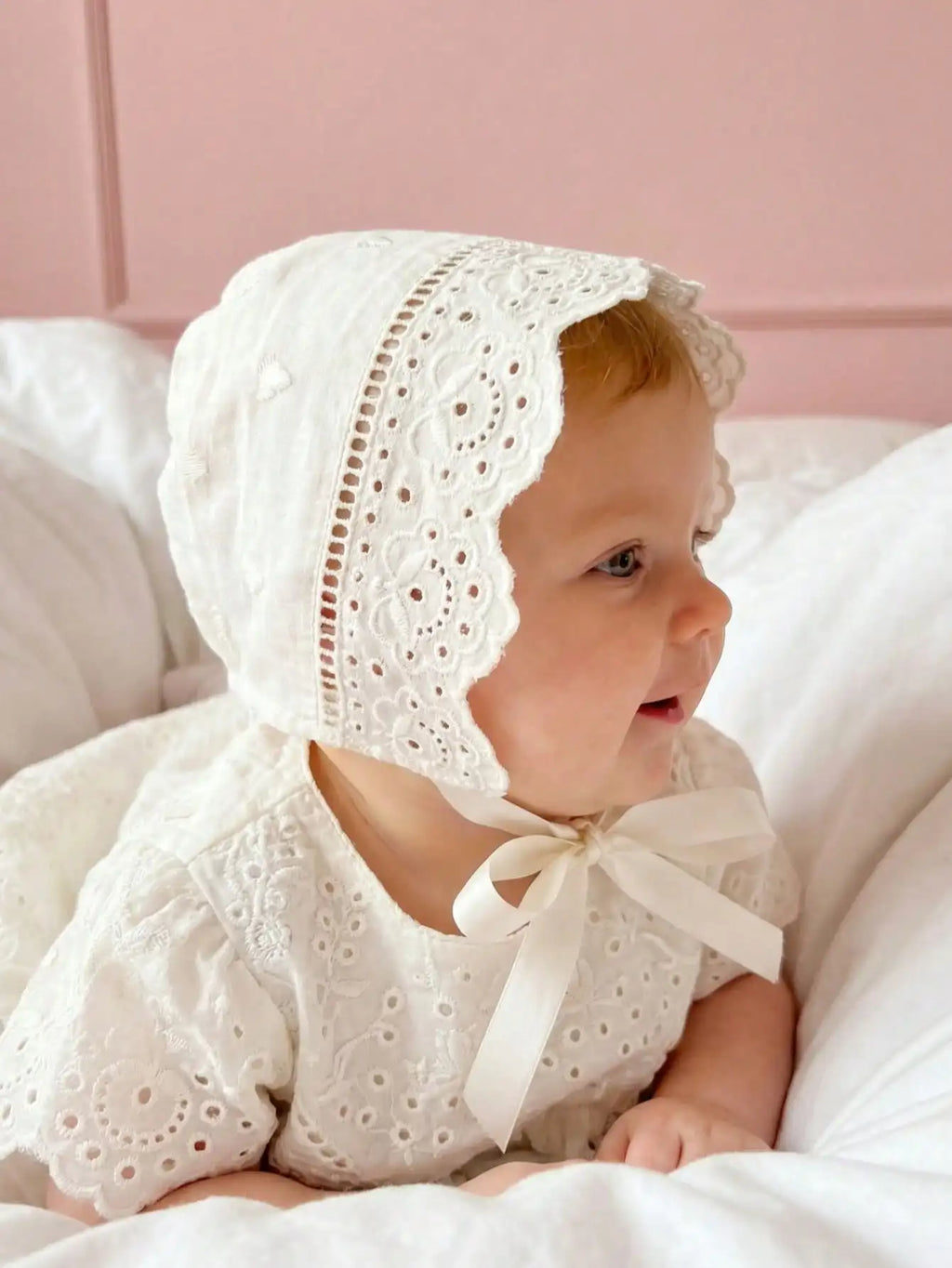 1Pc Retro Court Style Beige Embroidery Lace Baby Hat Soft Floral Bonnet For Newborn Girls 0-3/3-6 Months