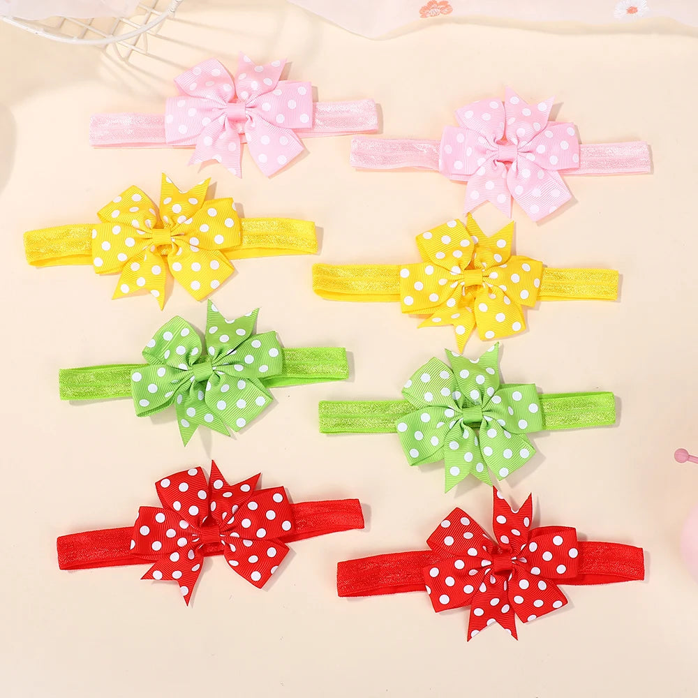60Pcs Random Color Ribbon Bowknot Hair Band for Baby Girl Sunflower Wave Point Elastic Headband Classical Babe Hair Accessories