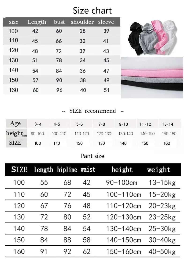 Kids Spring Autumn Casual Simple Print 2pcs Hoodie+Pants Tracksuits Trend Outfits Clothes Sets for 2-13 Years Boys and Girls