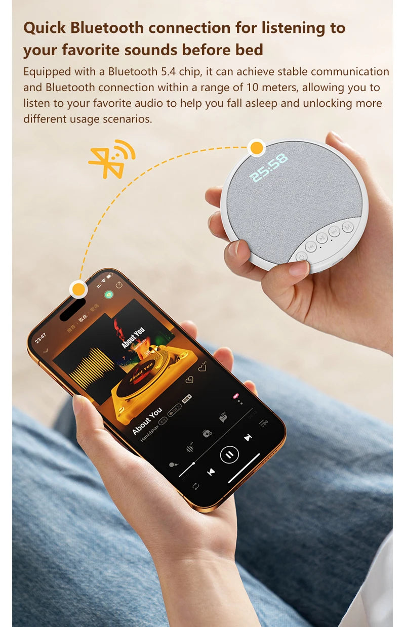 Lenovo Pillow Speaker HiFi Sleep Sound Machine White Noise Bluetooth 5.4 Speaker Digital Alarm Clock Timer Long Battery Life