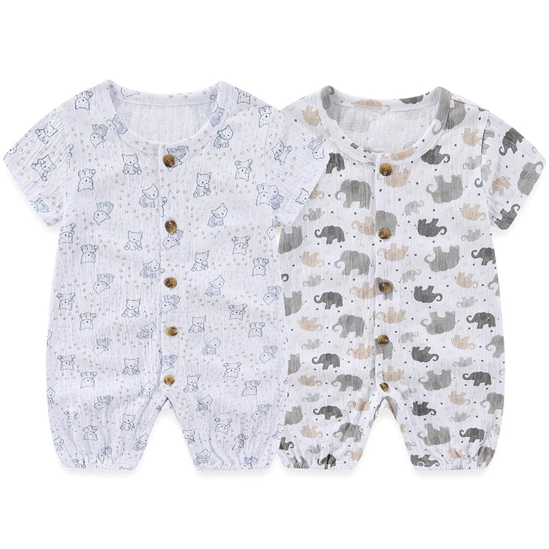 Fashion Cartoon 2-Piece Unisex Baby Rompers Short Sleeve 100 Percent Cotton Jumpsuit Style 2P
