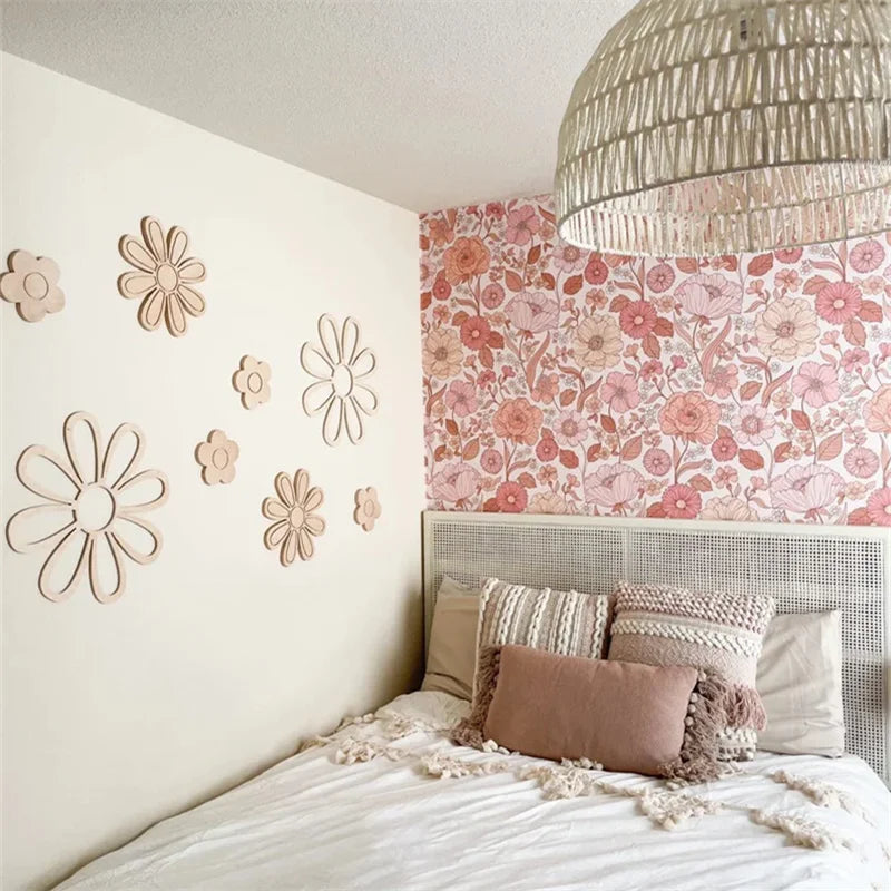 Ins Wooden Daisy Wall Flowers Nursery Decor Boho Nursery Kids Room Wall Decor Farmhouse Bathroom Decoration, Housewarming Gift