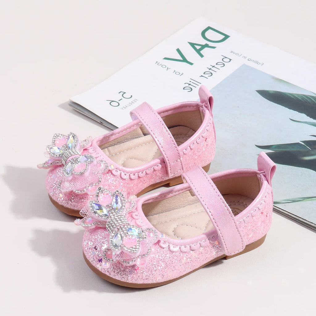 2025 Spring Bling-bling New Baby Girls' Crystal Princess Shoes For 0-3Y High Quality Soft TPR Sole Flat Girl's Leather Shoes