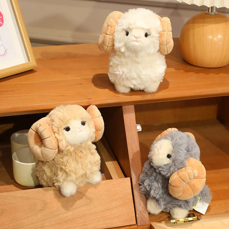 New Gentle Lovely Sheep Plush Toys Soft Fluffy Big Horns Sheep Doll Warm Cozy Hugging Appease Animal Doll Birthday Gift To Girls
