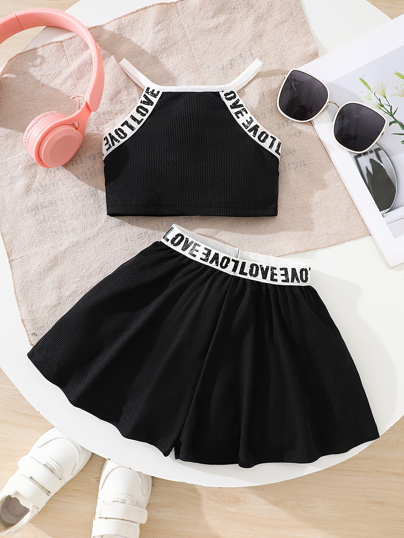 2pcs Set, Girls' Summer Lightweight Sportswear Set