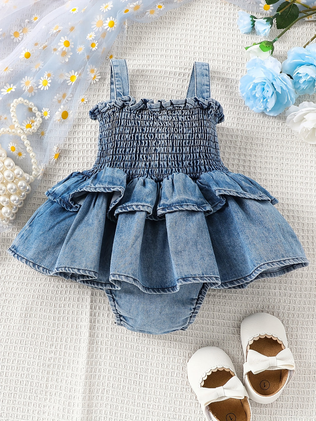Baby Romper Sleeveless Cotton-Blend Denim Style