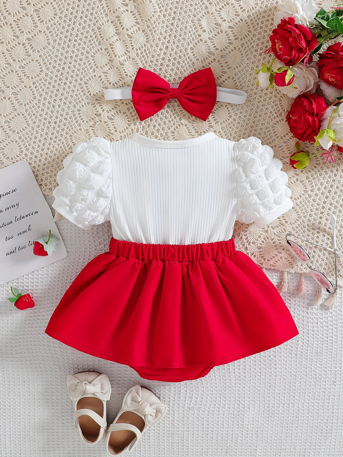 Baby Girl Bodysuit with Strawberry Bow Hair Accessory